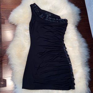 🔥Sale🔥F21 One shoulder beaded black mini dress
